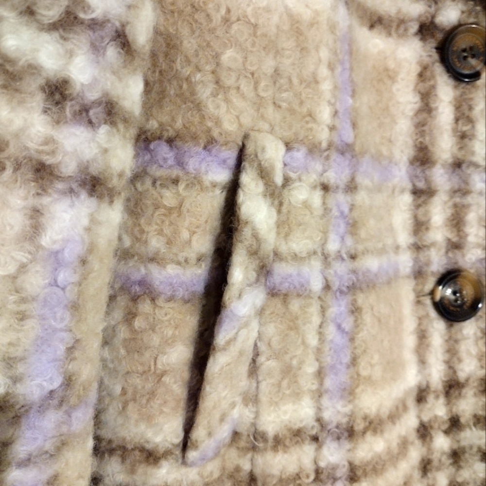 Sam Edelman Cream & Lavender Plaid Teddy Jacket Textured Blazer Coat - Picture 11 of 13